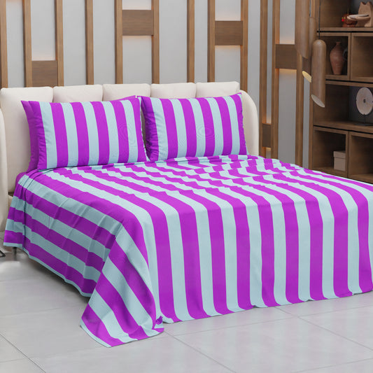 Copriletto Estivo, Coperta Leggera, con Federe Le Righe Celeste/Viola