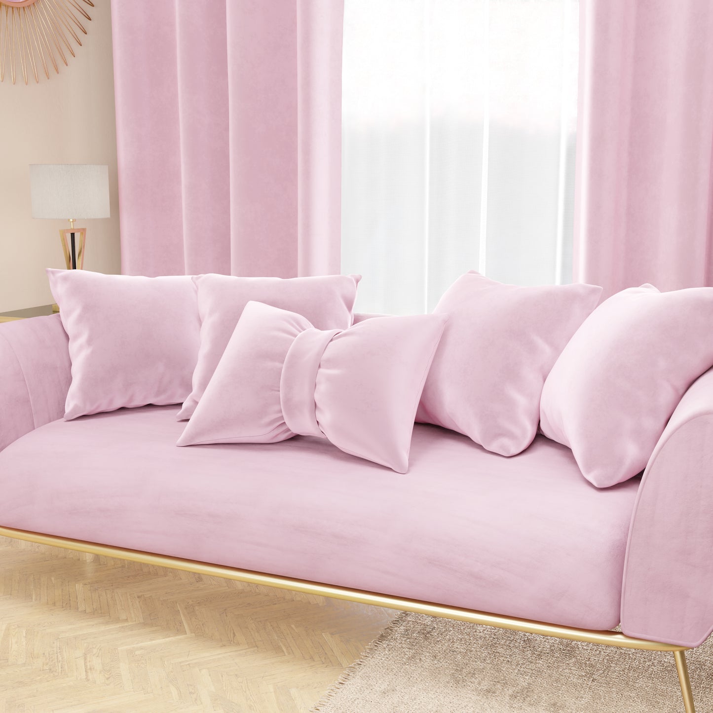 Sofa Cushions, Furnishing Cushions in Pink Bow Velvet 1pc