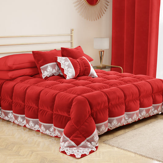 Coussins décoratifs en velours avec volant et dentelle rebrodée 2 pcs, coussins de canapé rouge By Sissy