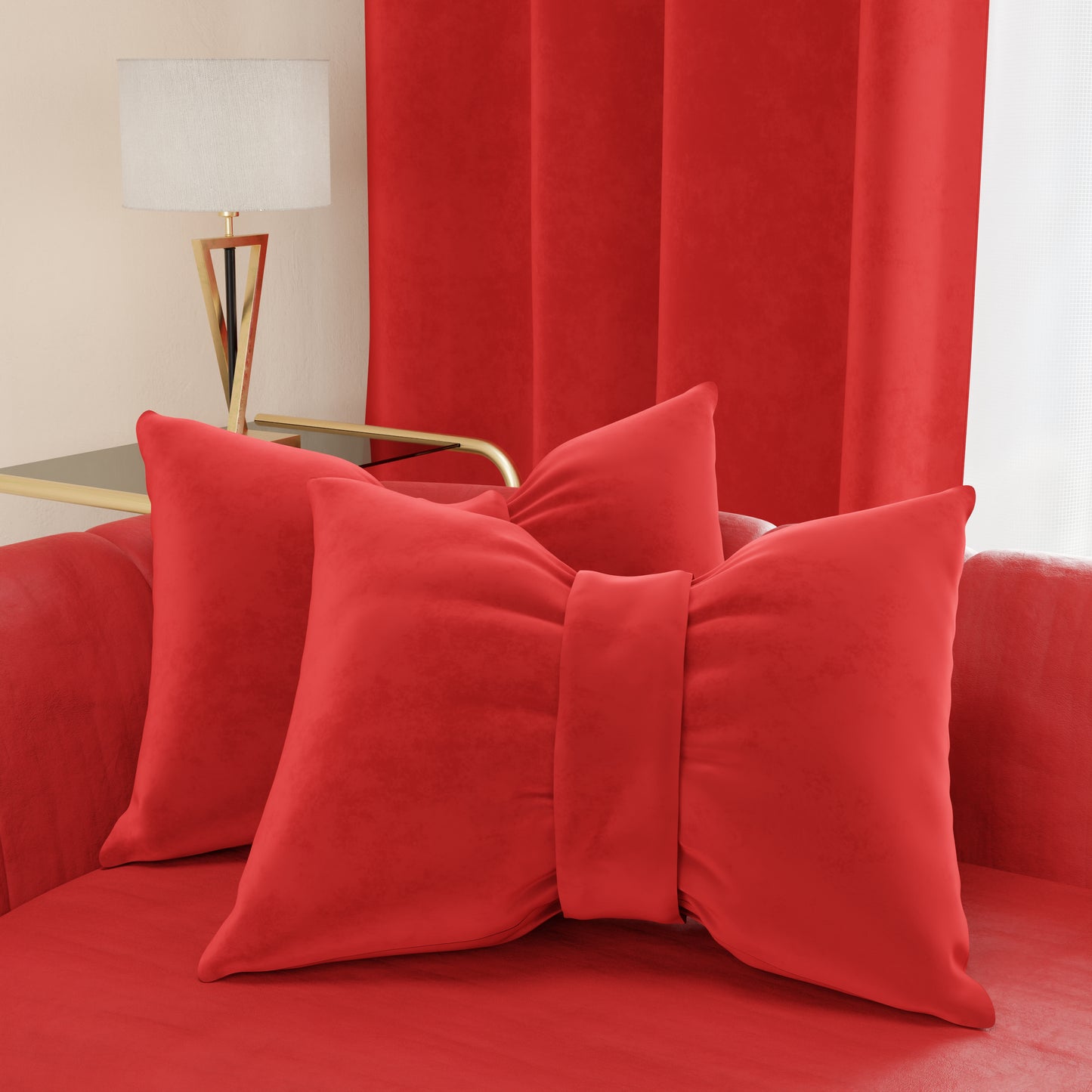 Cuscino Arredo Fiocco in Velluto 40x50 cm, Cuscino divano Rosso