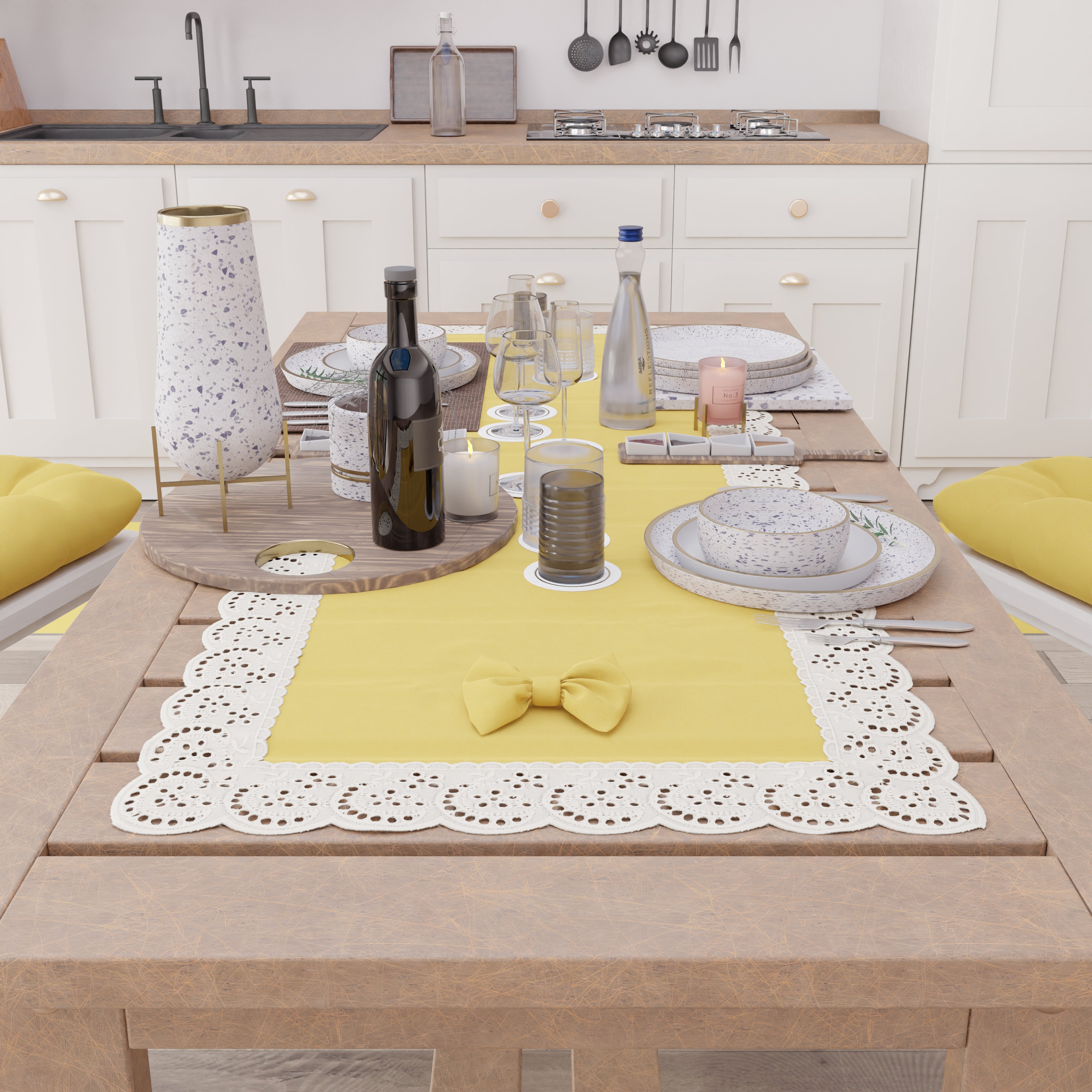 Runner Da Tavola Elegante In Chiffon Jacquard Giallo – 188x35,6 Cm Per Pranzo E Occasioni Speciali