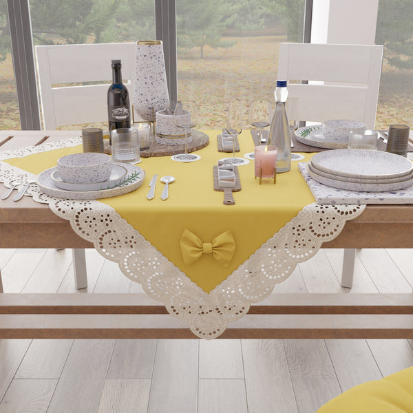 Centrotavola Cucina Elegante Shabby Chic con Pizzo e Fiocchi Giallo