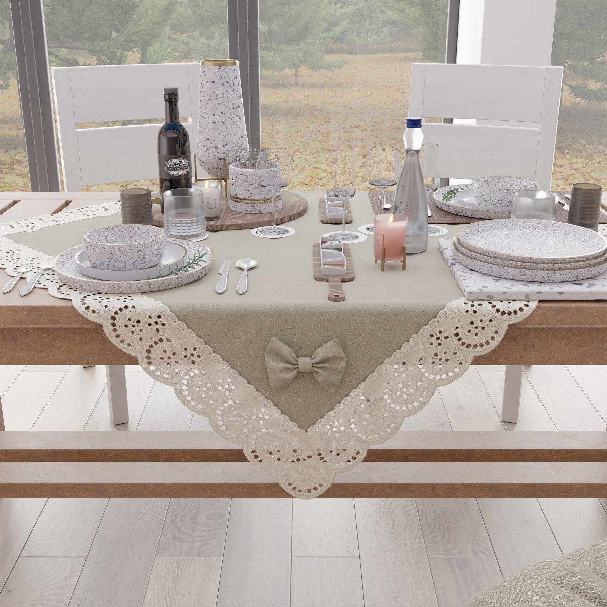 Centrotavola Cucina Elegante Shabby Chic con Pizzo e Fiocchi Blu Avion