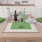 Elegant Shabby Chic Table Runner with Lace and Green Bows 