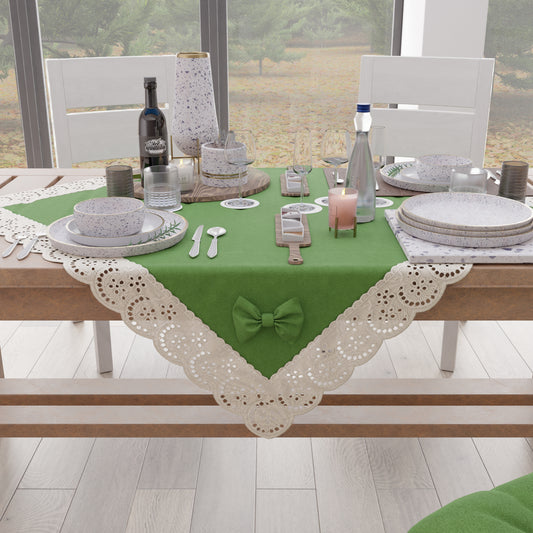 Centre de table de cuisine élégant Shabby Chic avec dentelle et nœuds verts 