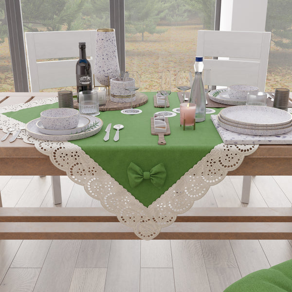 Centrotavola Cucina Elegante Shabby Chic con Pizzo e Fiocchi Verde