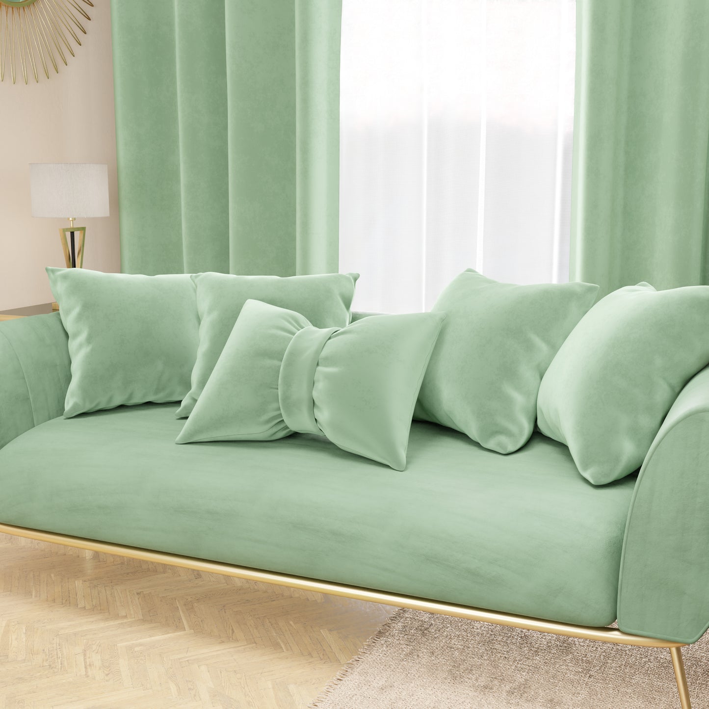 Sofa Cushions, Sage Bow Velvet Furnishing Cushions 1pc