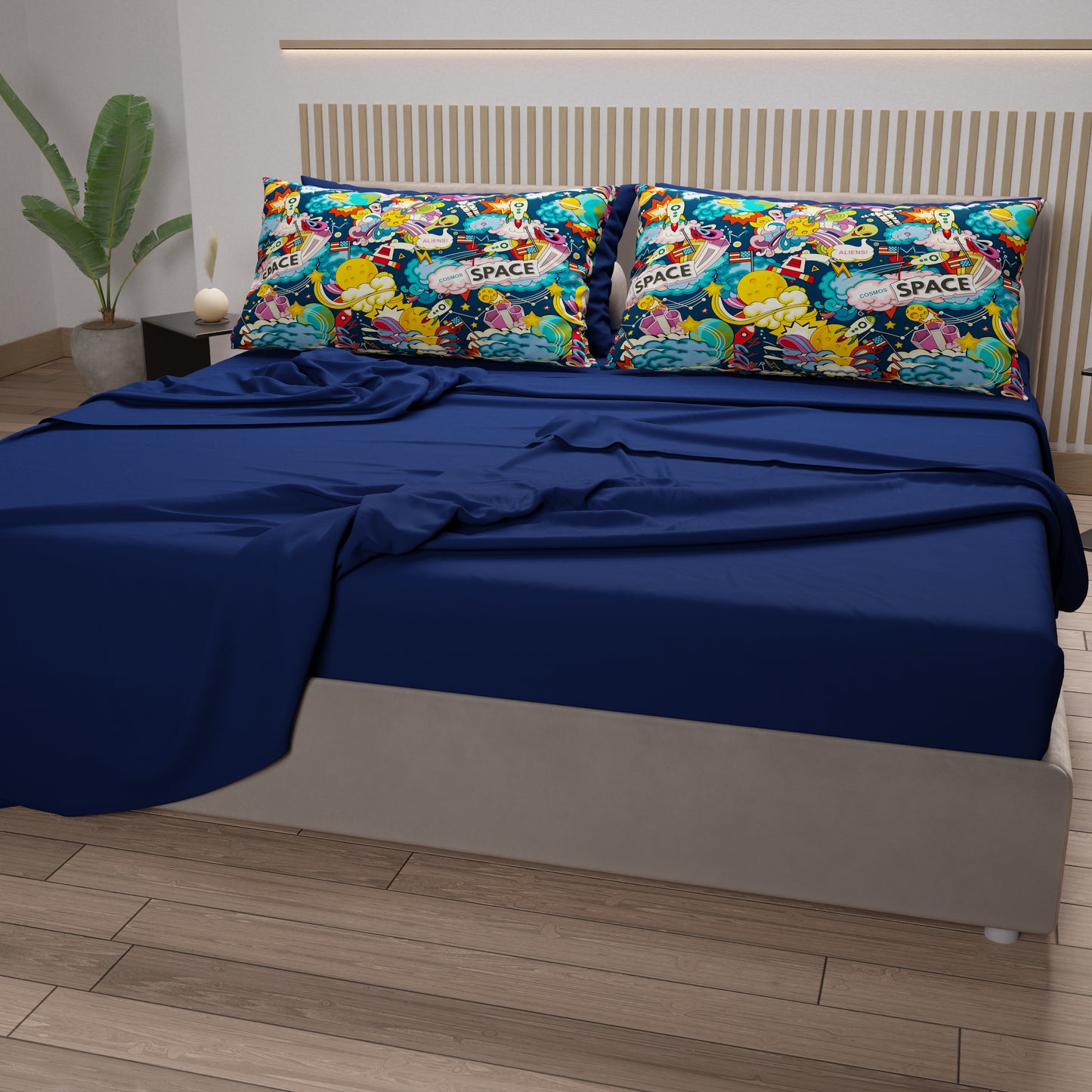 Lenzuola in Cotone, Completo Letto con Federe in Stampa Digitale Teddy Space