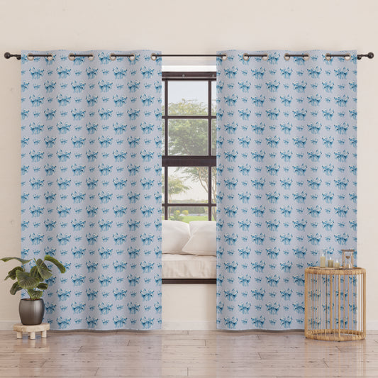 Indoor Furnishing Curtain in Panels with Light Blue Bow Rings