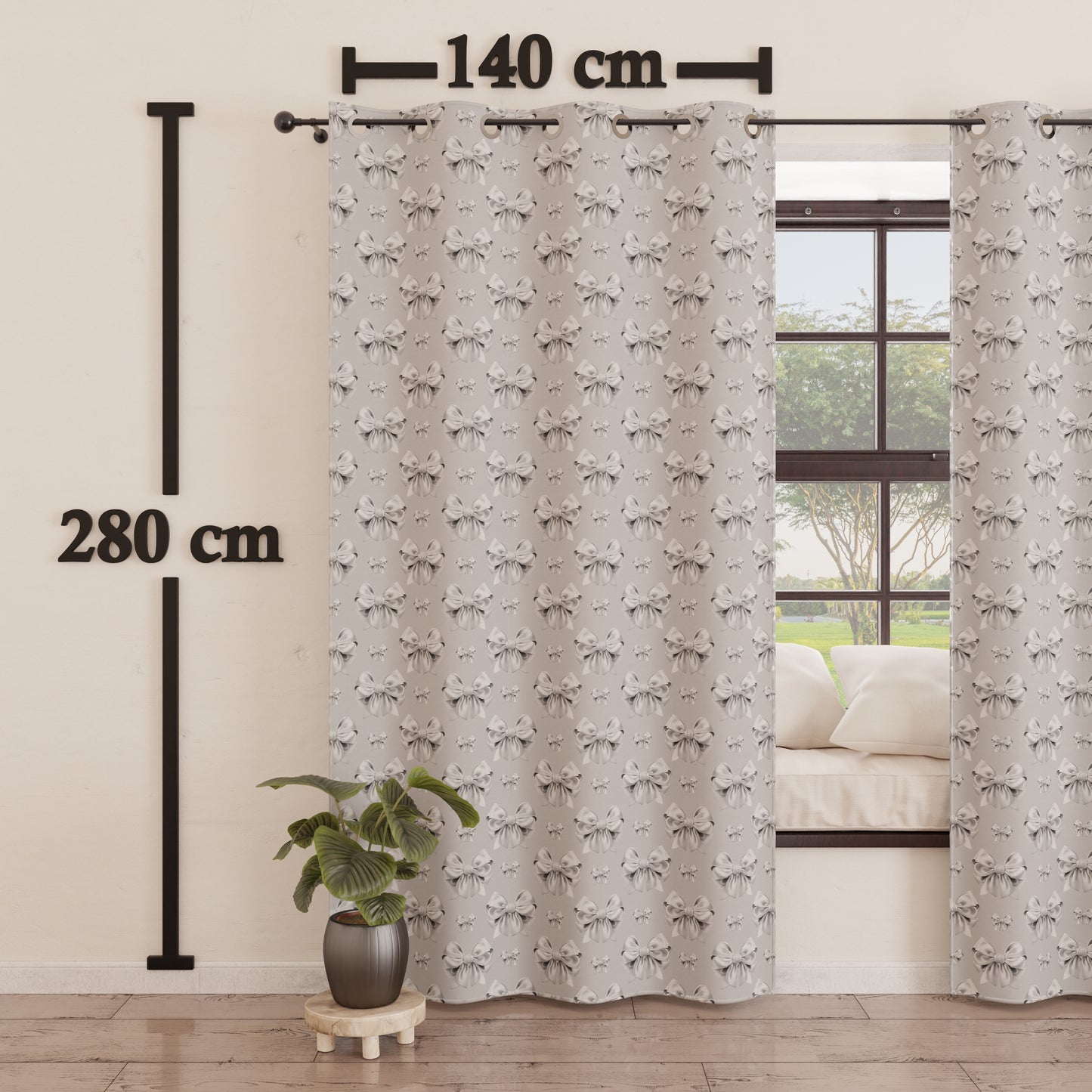 Indoor Furnishing Curtain Panels with Gray Bow Rings