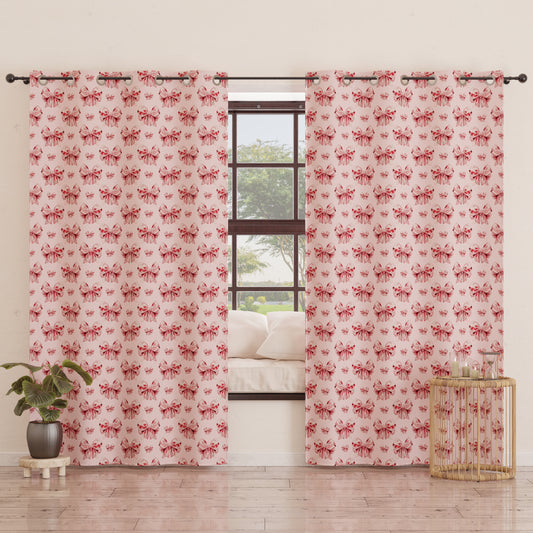 Panneaux de rideaux d'ameublement d'intérieur avec anneaux à nœud rose