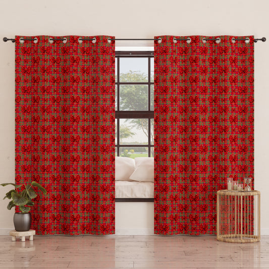 Indoor Furnishing Curtain in Panels with Tartan Bow Rings