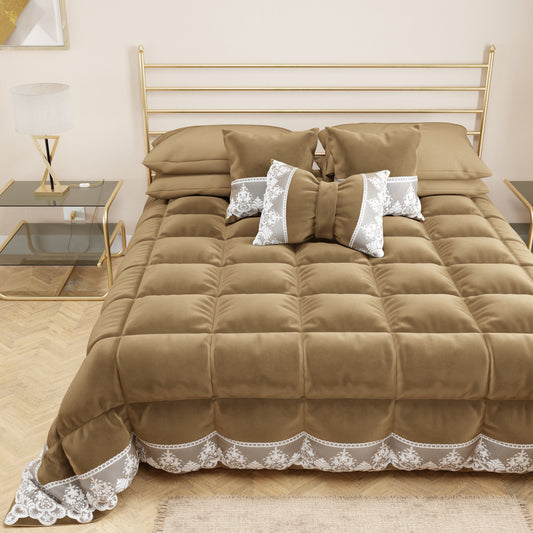 Couette d'hiver en velours doux et chaud avec volant et dentelle rebrodée tourterelle par Sissy