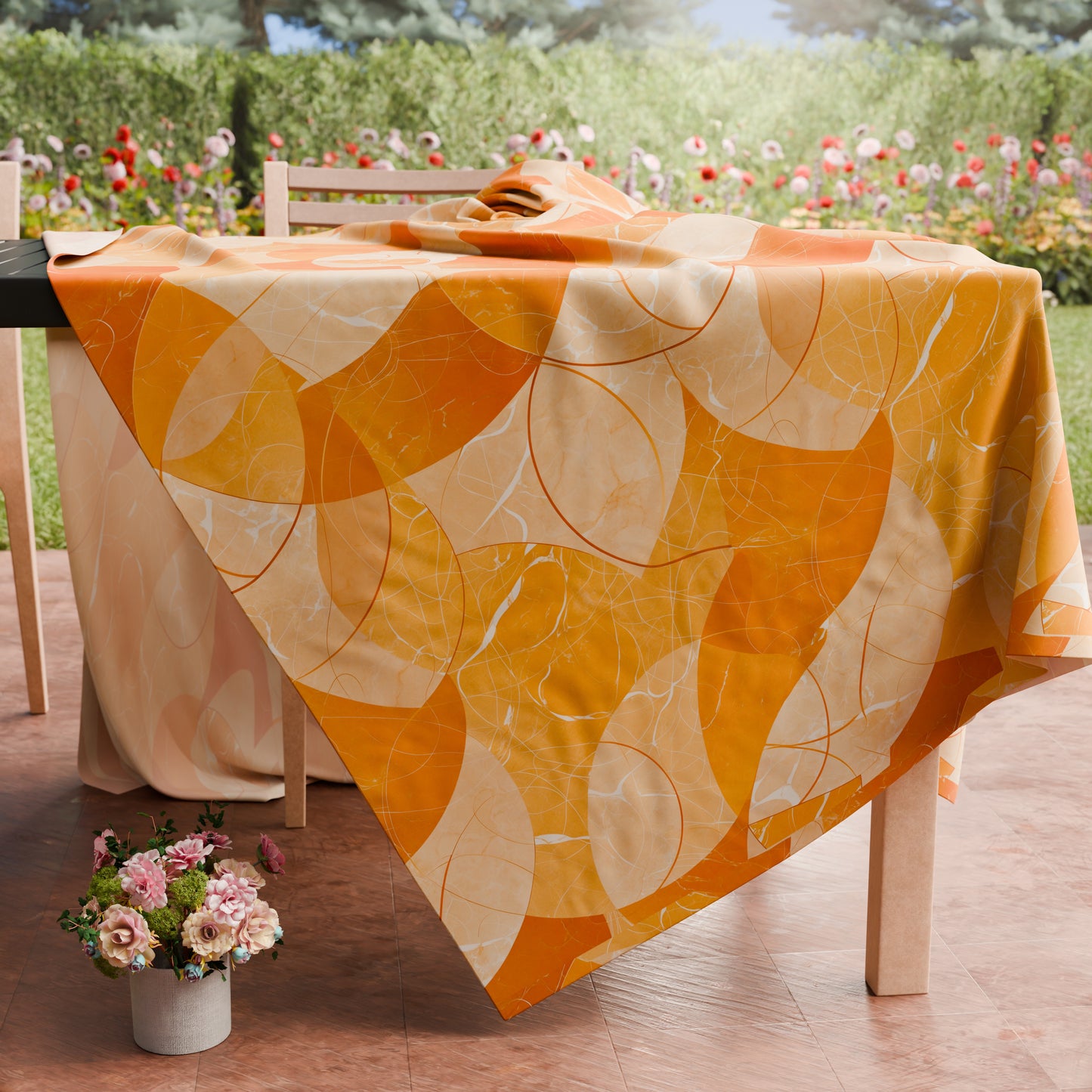 Tovaglia da tavola Antimacchia, Copritavolo da Cucina Geo - Cerchio Arancio