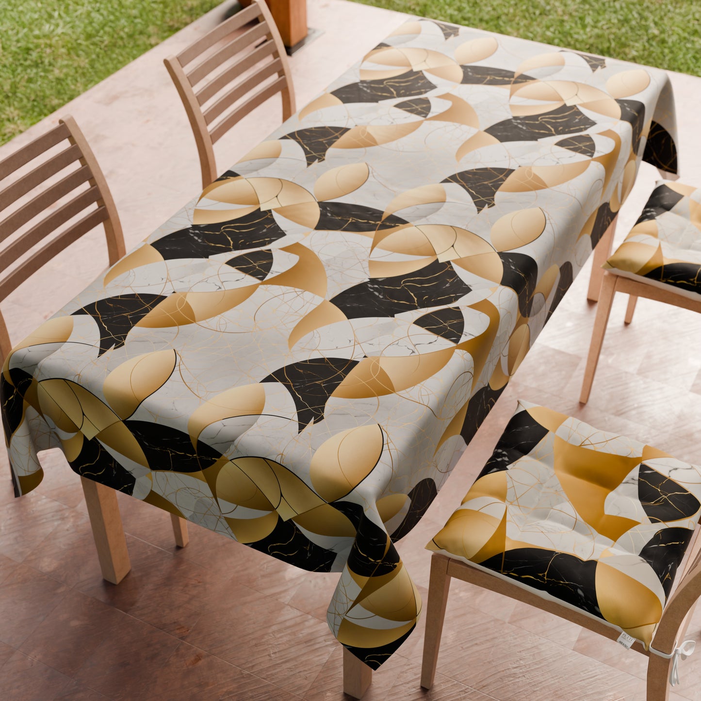 Tovaglia da tavola Antimacchia, Copritavolo da Cucina Geo - Cerchio Nero Oro