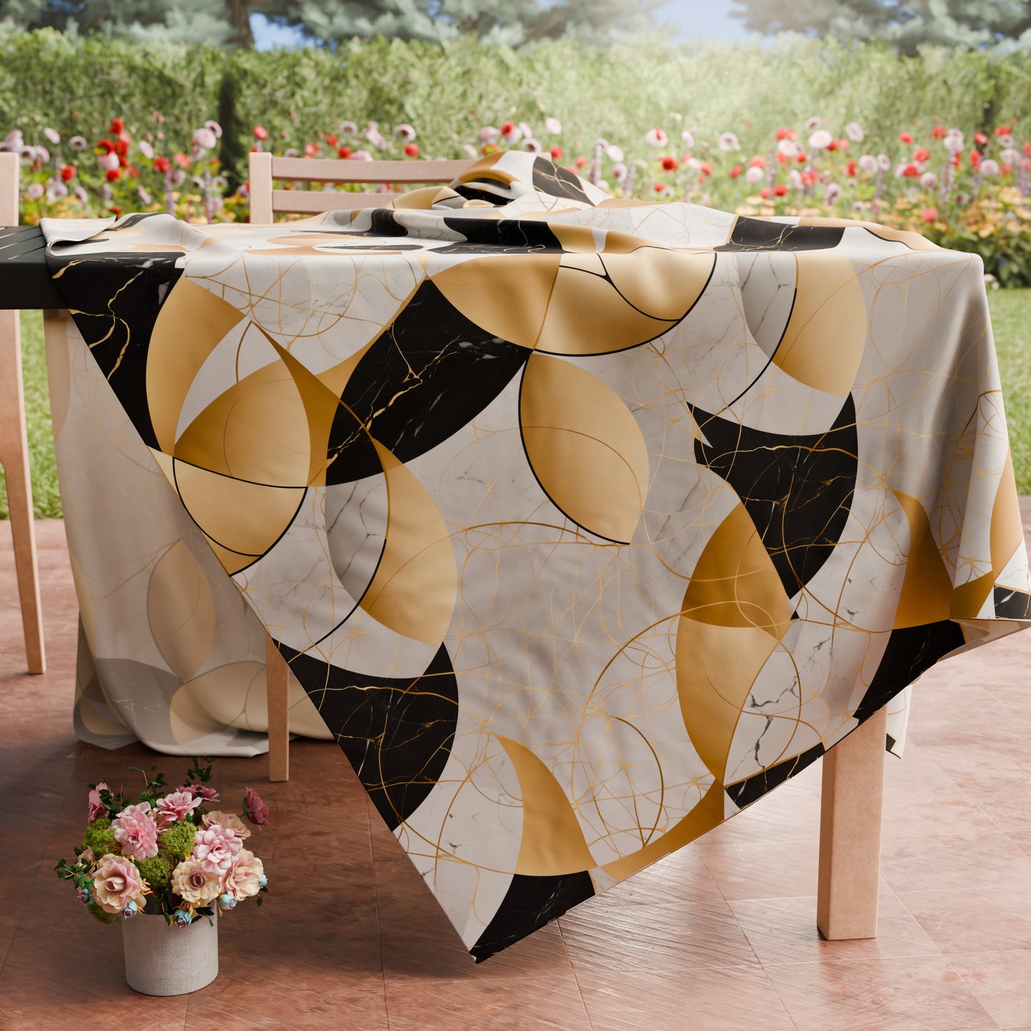 Tovaglia da tavola Antimacchia, Copritavolo da Cucina Geo - Cerchio Nero Oro