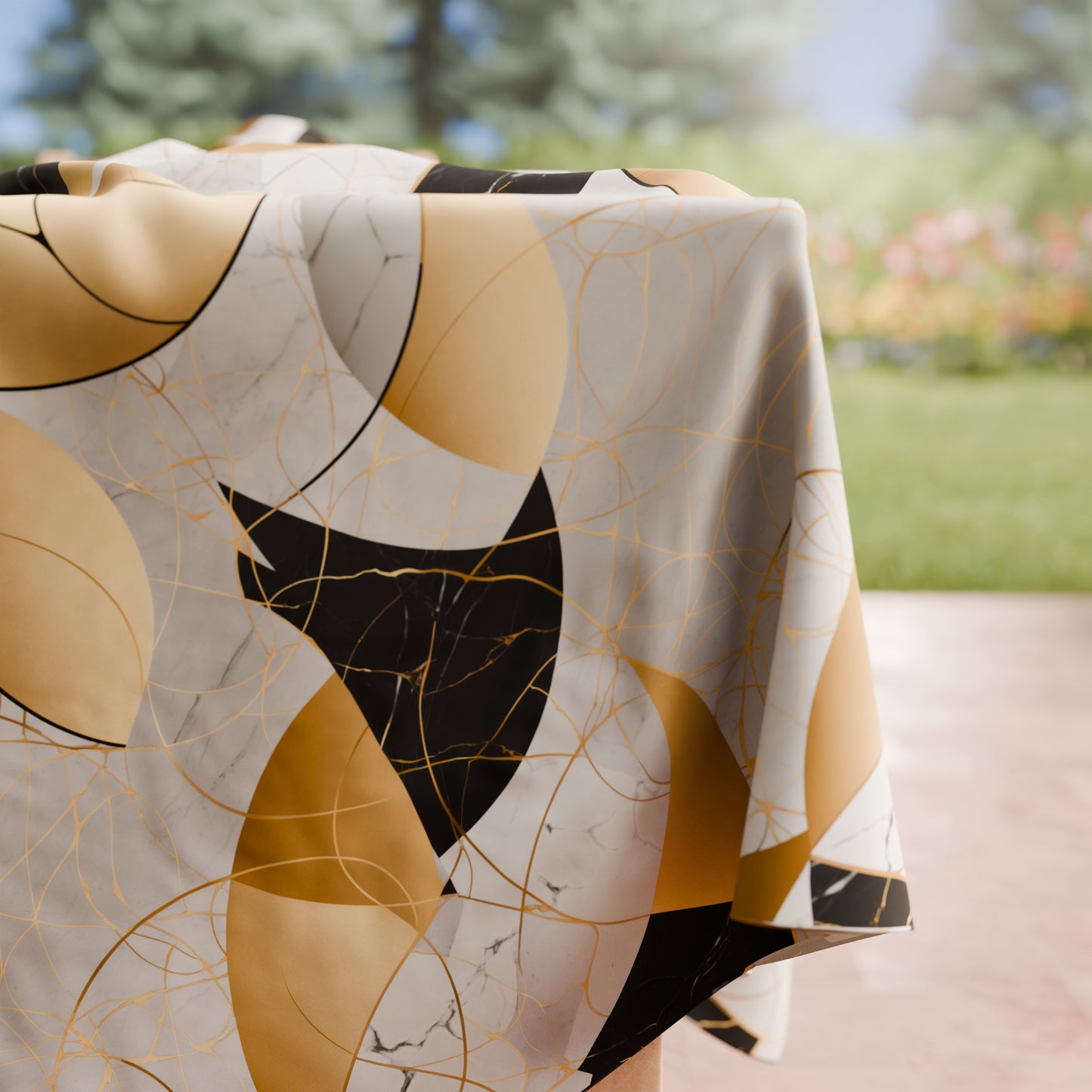 Tovaglia da tavola Antimacchia, Copritavolo da Cucina Geo - Cerchio Nero Oro