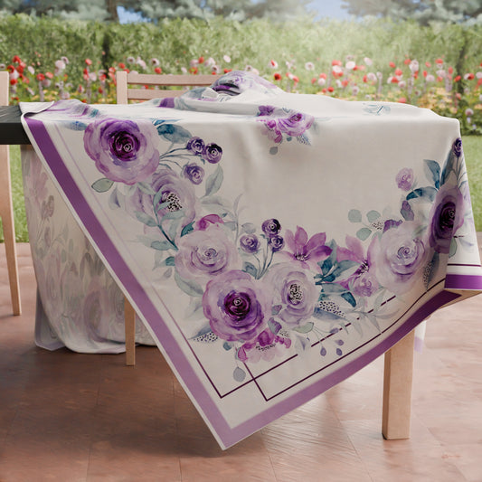 Tovaglia da tavola Antimacchia, Copritavolo da Cucina, Floreale Viola