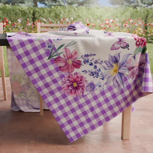 Stain-resistant Easter tablecloth, Vichy Purple Easter kitchen tablecover