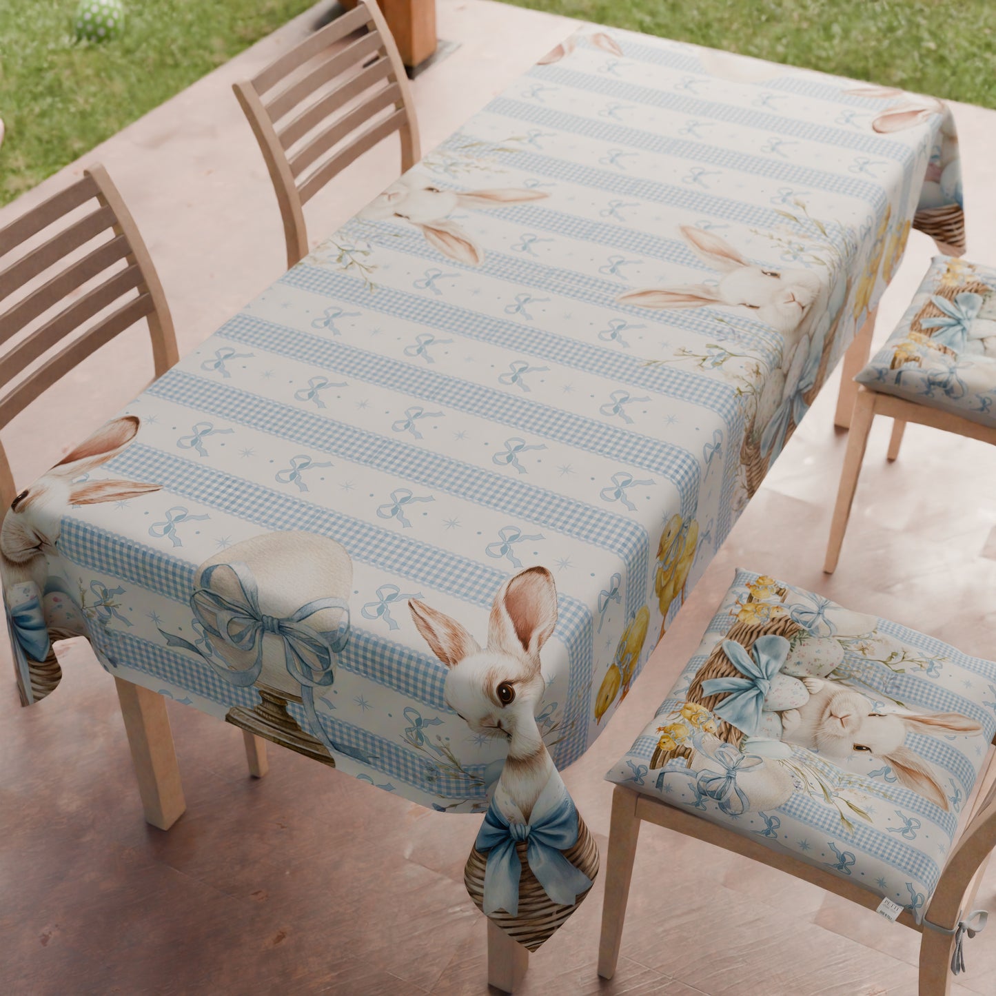 Tovaglia Pasquale da Tavola Antimacchia, Copritavolo Pasqua da Cucina White Bunny