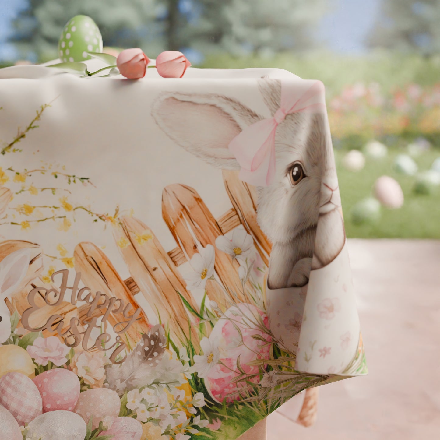 Tovaglia Pasquale da Tavola Antimacchia, Copritavolo Pasqua da Cucina Tutu Bunny