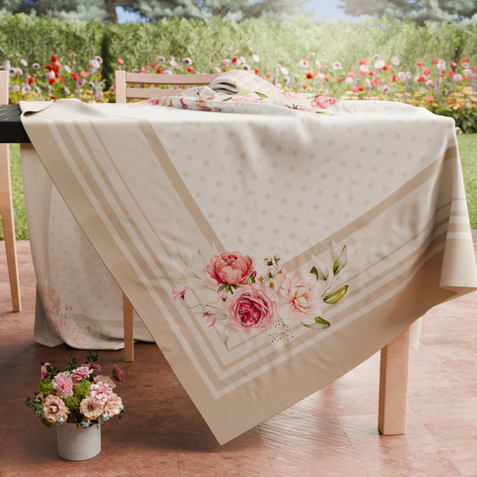 Tovaglia da tavola Antimacchia, Copritavolo da Cucina, Shabby Pois Beige