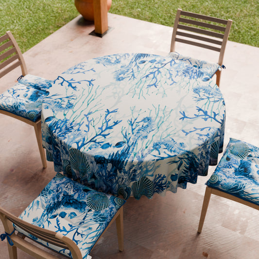 Nappe ronde élégante anti-taches - Idéale pour cuisine et salle à manger - Corail Bleu