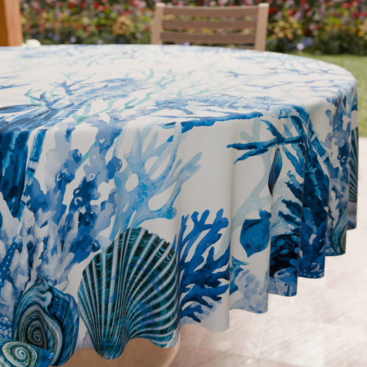Nappe ronde élégante anti-taches - Idéale pour cuisine et salle à manger - Corail Bleu