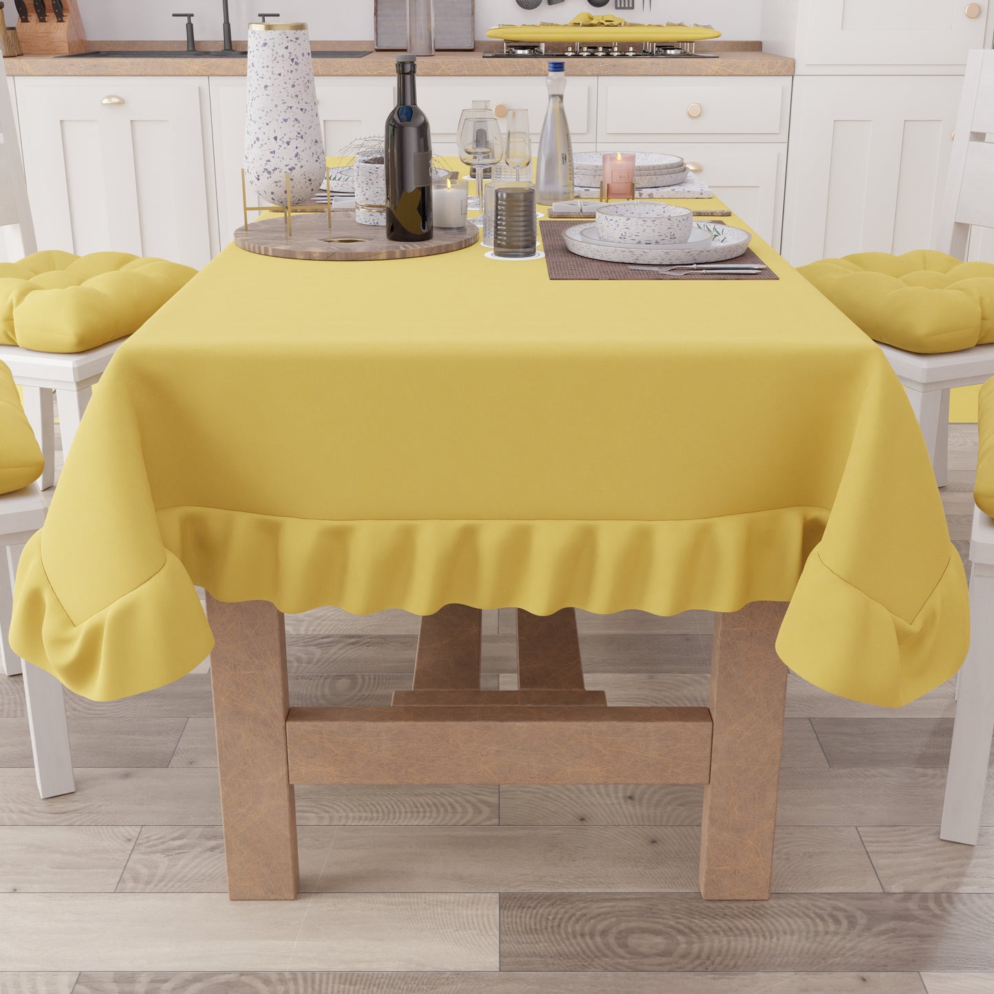 Tablecloth, Tablecloth with Ruffles, Table Cover with Ruffles, Yellow 