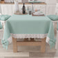 Shabby Chic Tablecloth Table Cover with Aqua Green Lace and Bows