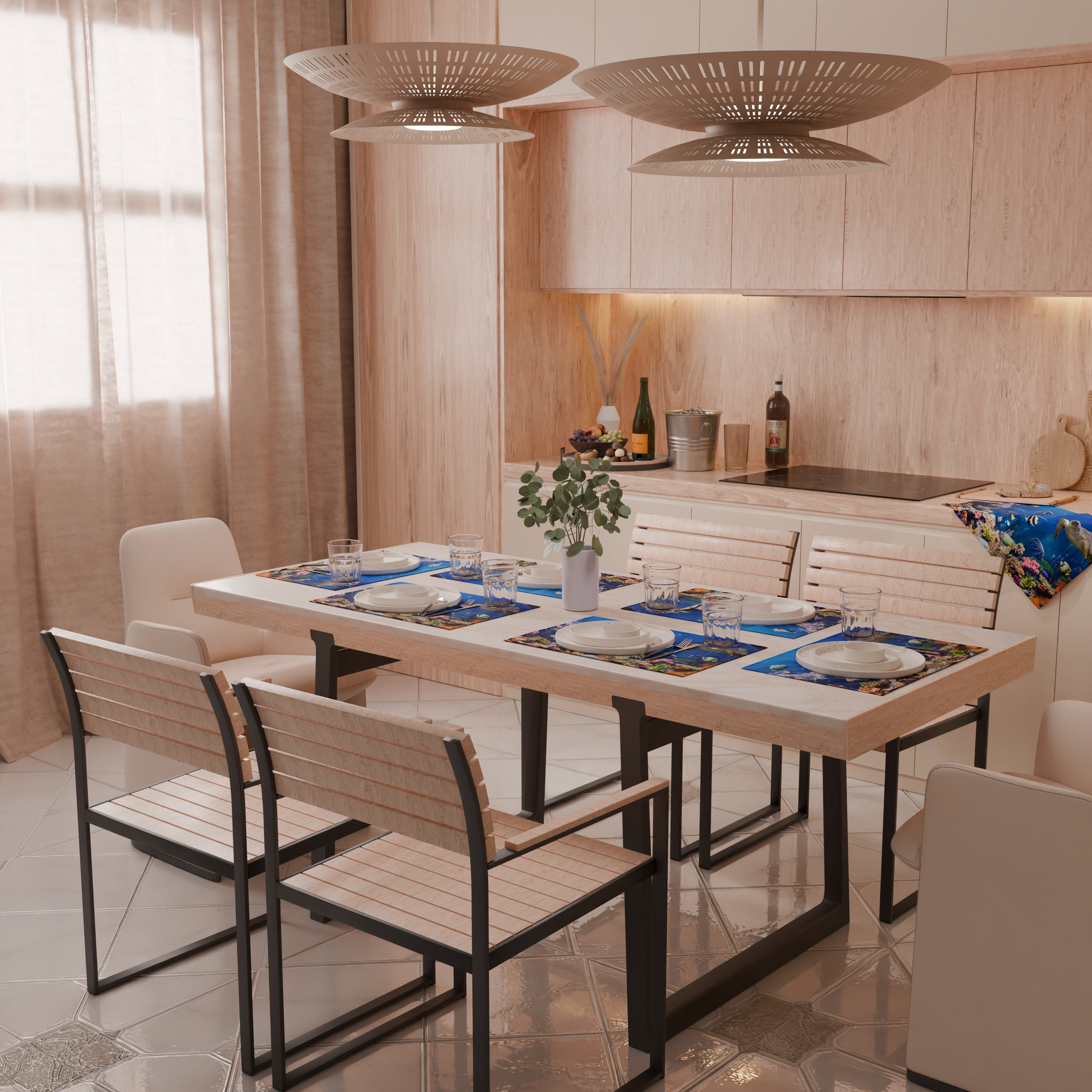 Set Di 4 Tovagliette Americanate ABAKUHAUS | Tessuto Impermeabile 100% Poliestere, 30x45 Cm | Motivo Geometrico Marocchino Blu Ardesia E Rubino | Lavabili In Lavatrice, Antimacchia, Antigrinza