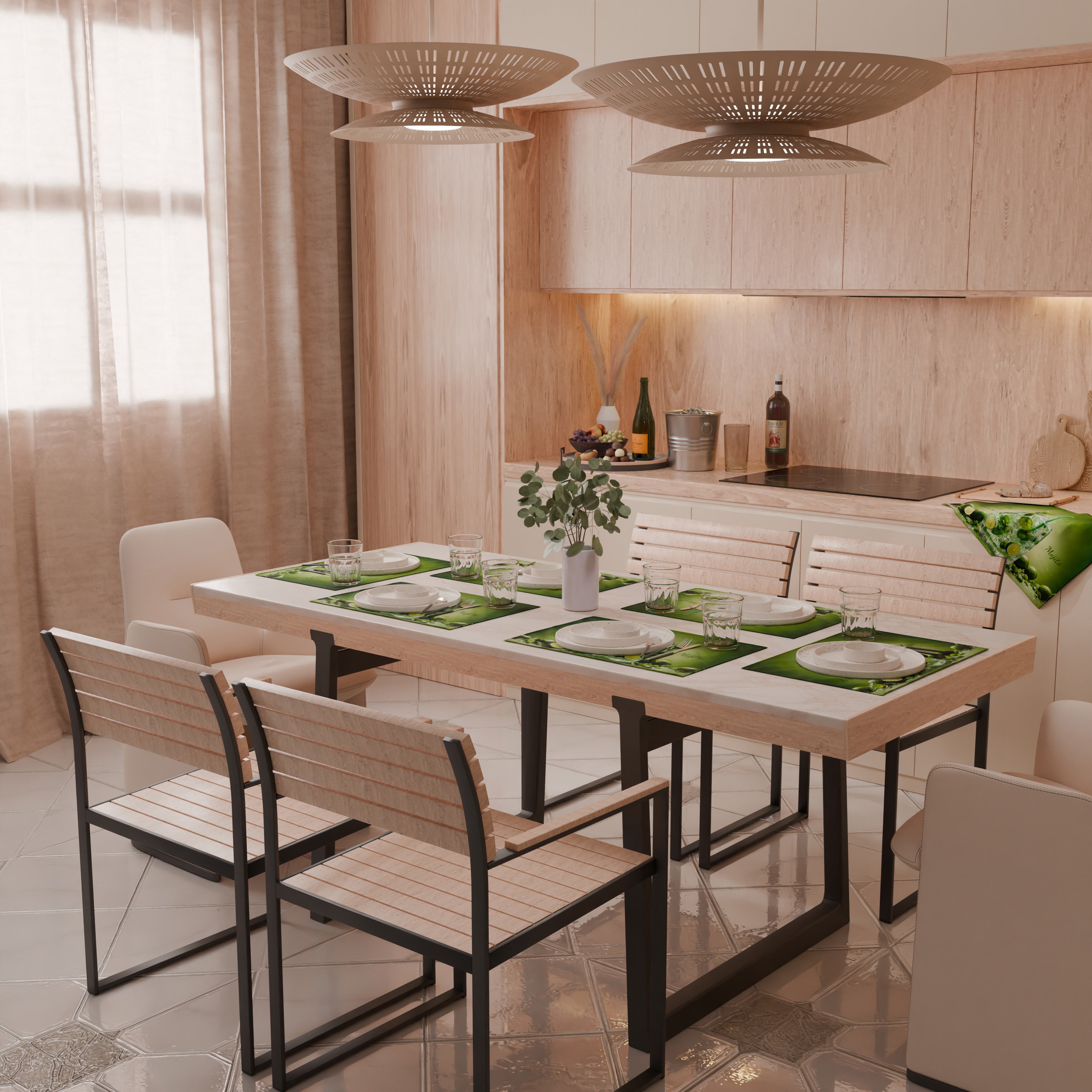 Set 6 Tovagliette Americana Con Margherite Floreali Matches21 | Lavabili In Plastica 43,5x28,5 Cm, Motivo Primavera/Estate Su Legno, Per Tavolo Da Pranzo