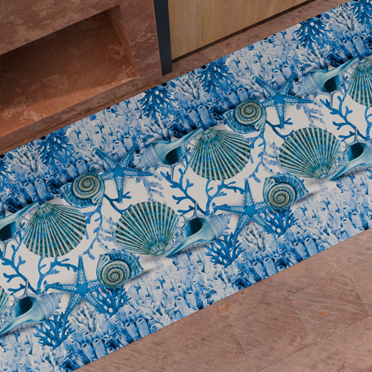 Non-slip kitchen rug, washable kitchen runner, blue coral