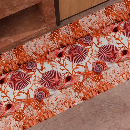 Non-slip kitchen rug, washable kitchen runner, red coral