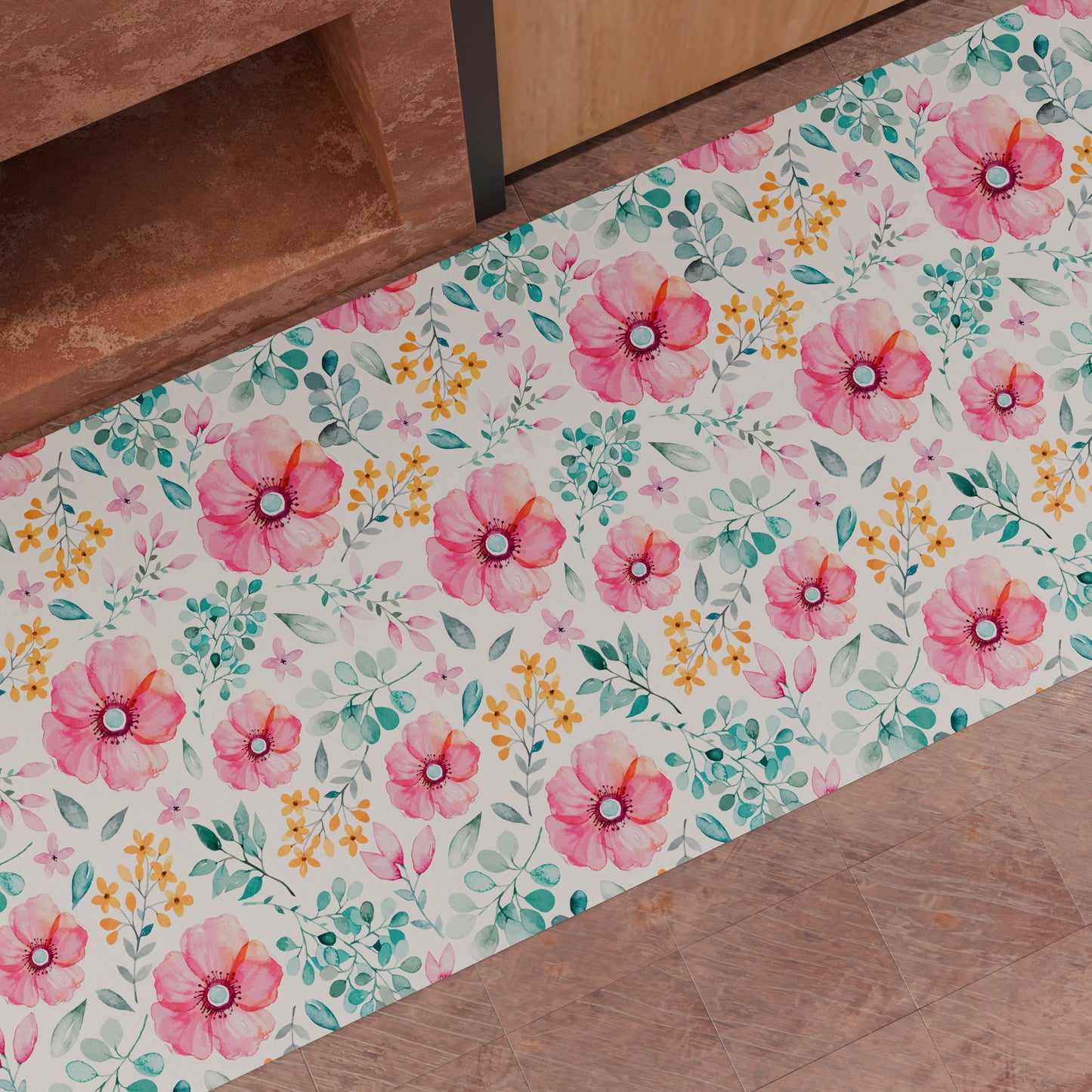 Non-slip kitchen rug, washable kitchen runner, floral-01