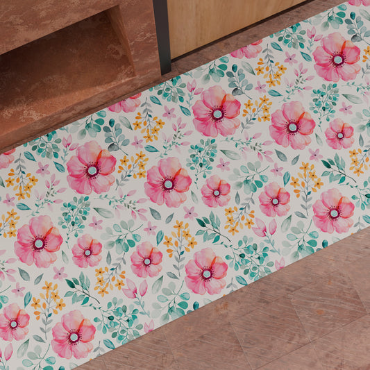 Non-slip kitchen rug, washable kitchen runner, floral-01