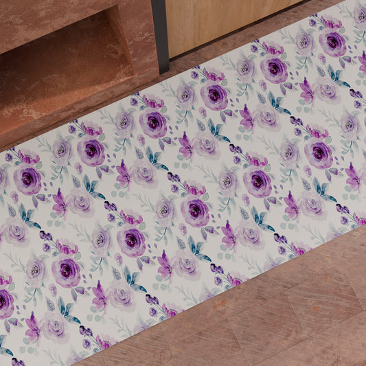 Kitchen Rug Kitchen Runner Floral Purple By The Meter (€ 7.90 per meter)