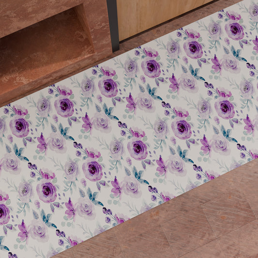 Non-slip kitchen rug, washable kitchen runner, purple floral