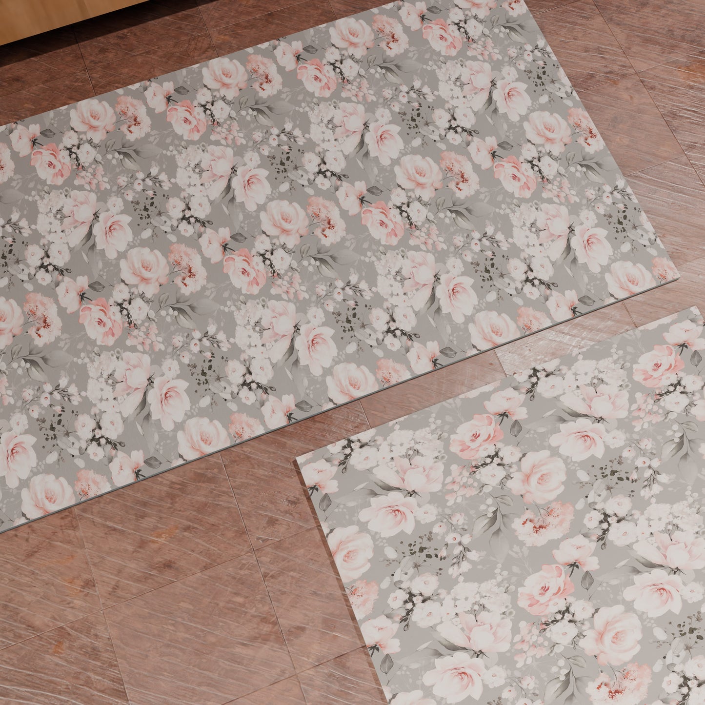 Tapis de Cuisine Couloir Cuisine Floral-17 Gris au Mètre (7,90€ le mètre)