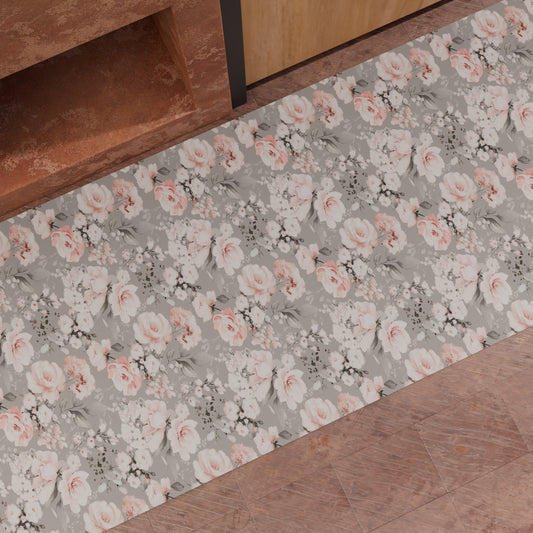 Tappeto Cucina Antiscivolo Passatoia Cucina lavabile, Floreale-17 Grigio