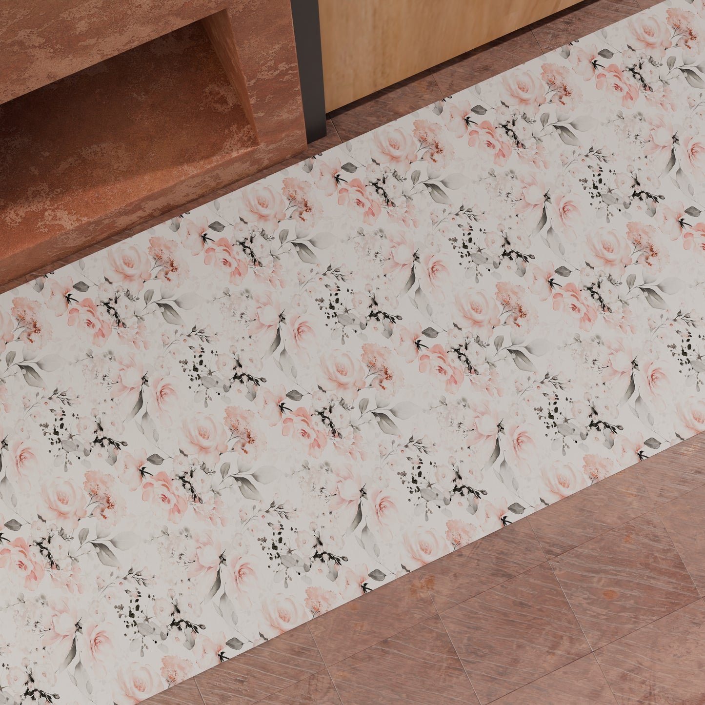 Kitchen Rug Runner Kitchen Floral-17 White By The Meter (€7.90 per metre)