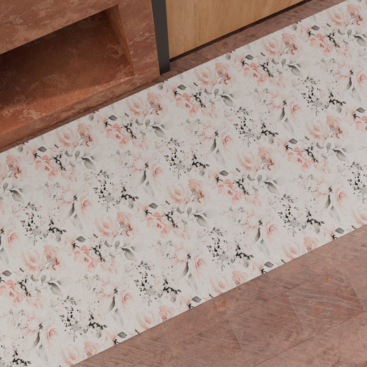 Tapis de cuisine couloir de cuisine Floral-17 Blanc au mètre (7,90€ le mètre)