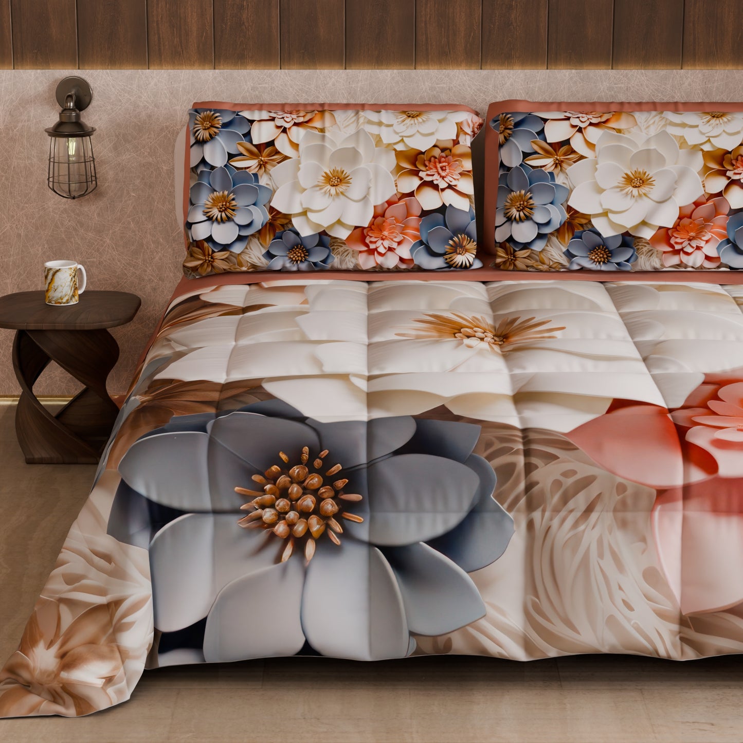 Piumone, Trapunta Matrimoniale, Singola, Piazza e Mezza Floreale 05-1