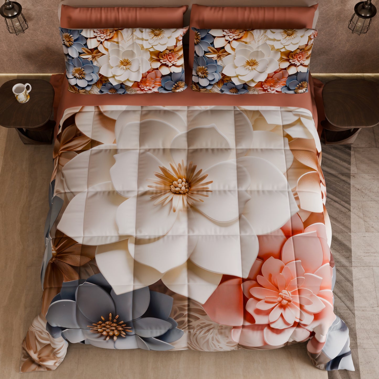 Piumone, Trapunta Matrimoniale, Singola, Piazza e Mezza Floreale 05-1