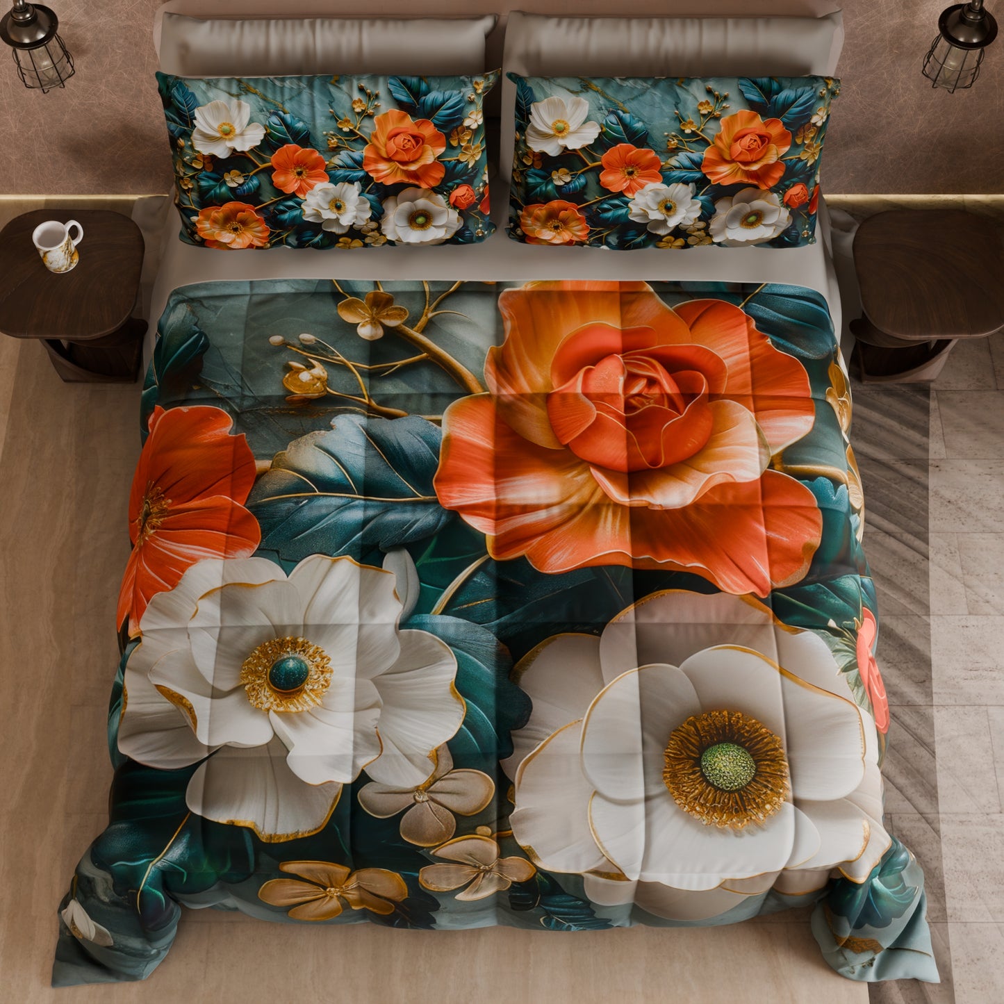 Piumone, Trapunta Matrimoniale, Singola, Piazza e Mezza Floreale 05-18