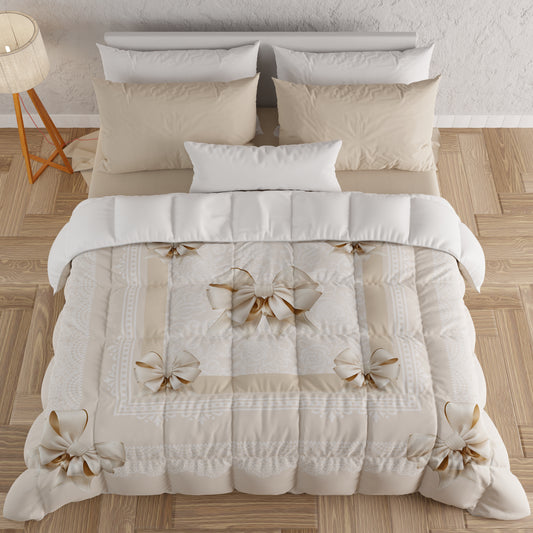 Piumone, Trapunta Matrimoniale, Singola, Piazza e Mezza, Fiocco Beige