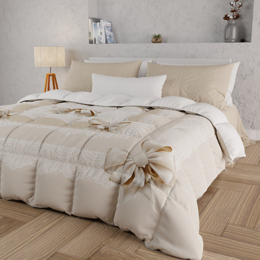 Piumone, Trapunta Matrimoniale, Singola, Piazza e Mezza, Fiocco Beige