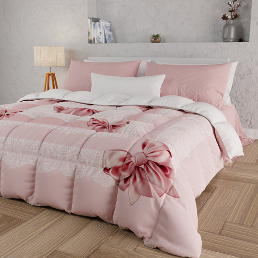Piumone, Trapunta Matrimoniale, Singola, Piazza e Mezza, Fiocco Rosa