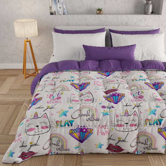 Piumone, Trapunta Matrimoniale, Singola, Piazza e Mezza, Girl Gattino