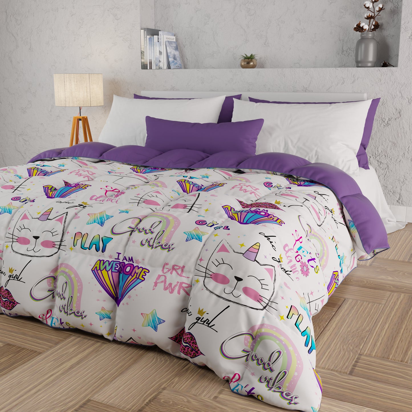 Piumone, Trapunta Matrimoniale, Singola, Piazza e Mezza, Girl Gattino